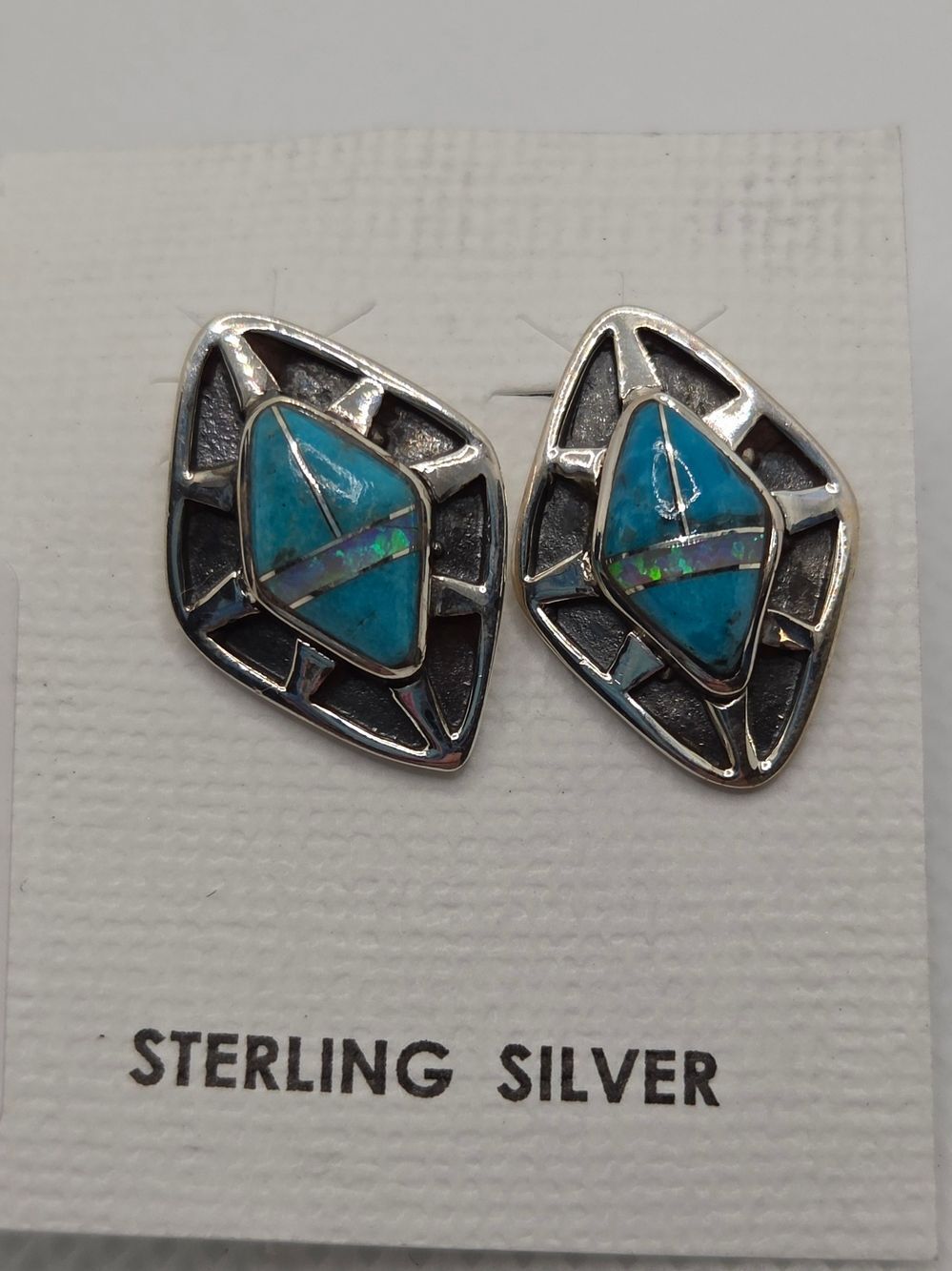 Sterling Silver Turquoise Inlay Stud Earrings - Artisan Style